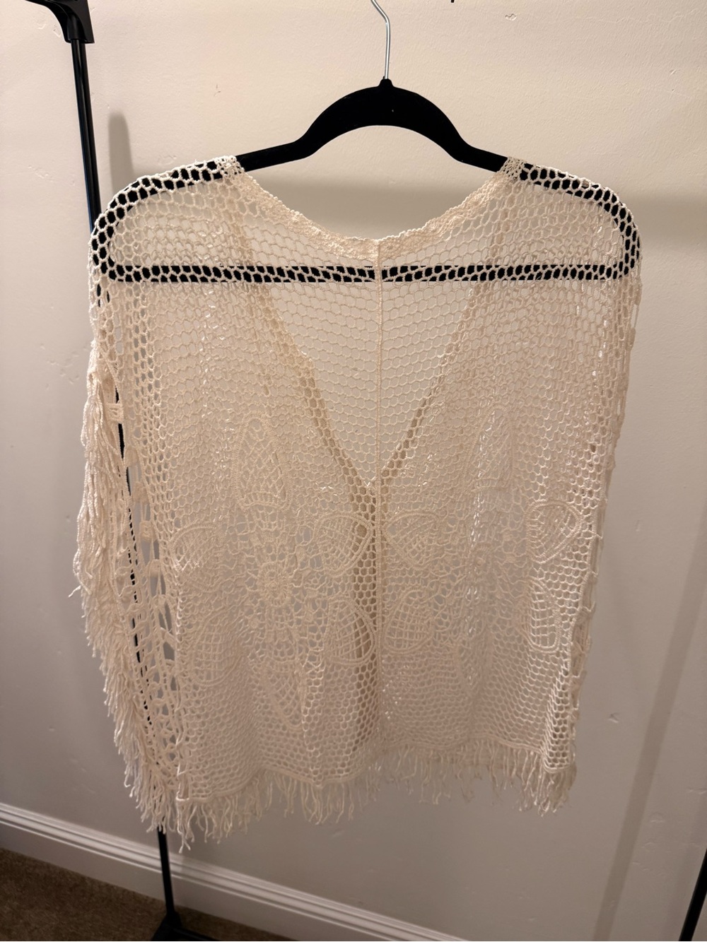 Boho Cream Open-Knit Fringe Tank Cover-Up